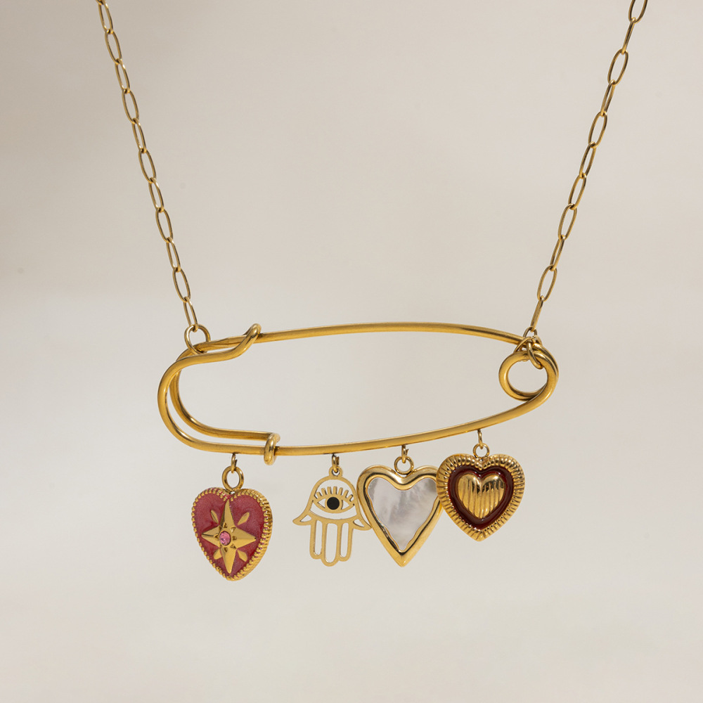 Collier Pendentif Femme En Forme De Cœur, En Acier Inoxydable Étanche, Couleur Or (1 Pièce) Image8