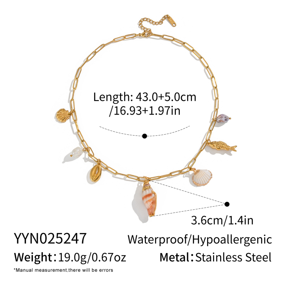 Collier Pendentif En Acier Inoxydable Doré, Étanche, En Forme De Coquillage