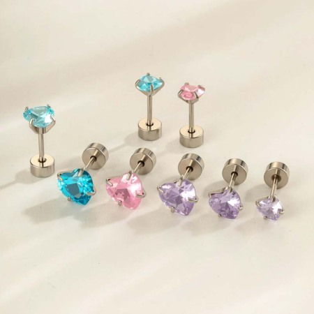 Boucle d'oreille piercing cœur en acier inoxydable étanche (1 pièce) avec zircon