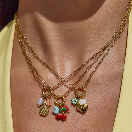 Collier pendentif femme en acier inoxydable étanche couleur or, motif fruits sucrés éclatants (1 pièce) 2