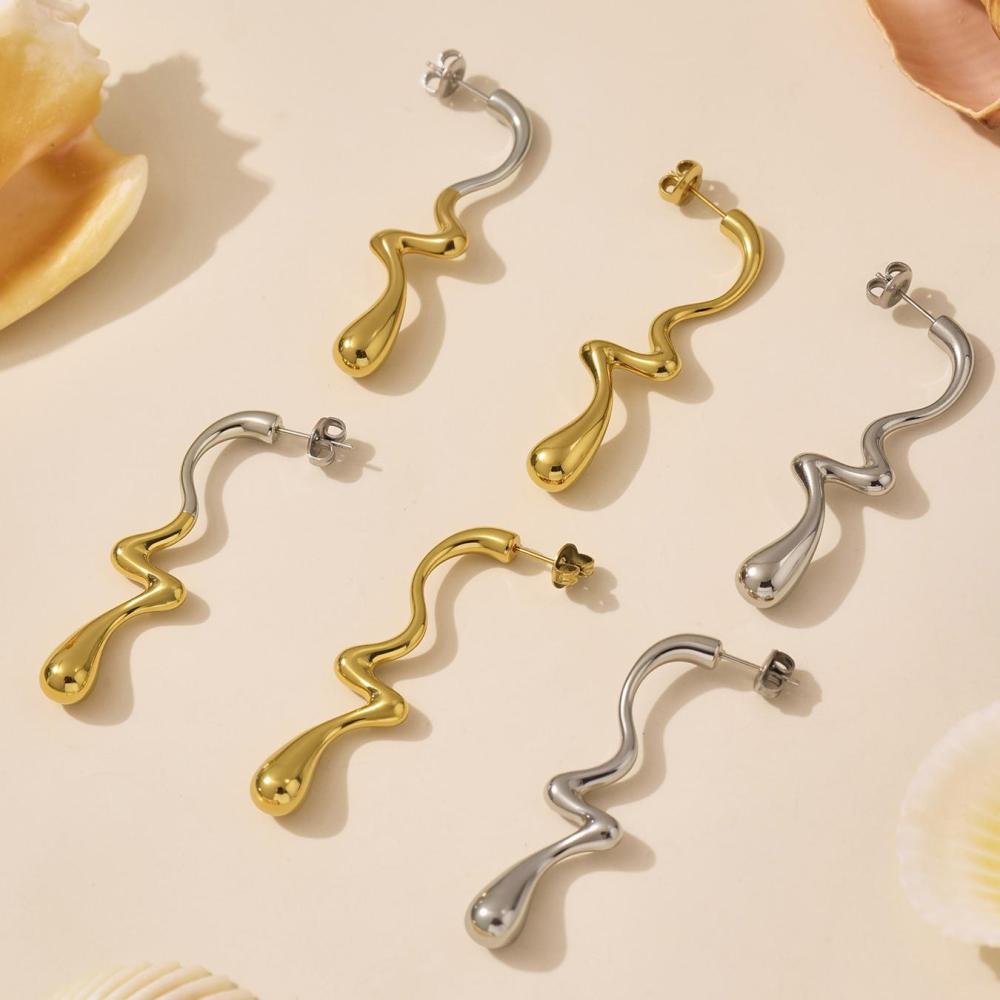 Boucles D'Oreilles Pendantes Pour Femme, En Acier Inoxydable Doré, Imperméables, De Forme Irrégulière, À Porter Au Quotidien (1 Paire). Image7