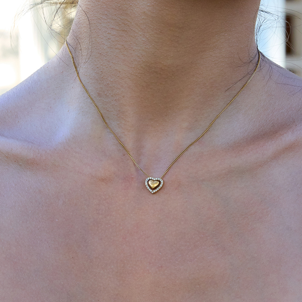 Collier Pendentif Femme En Forme De Cœur, En Acier Inoxydable Étanche, Couleur Or (1 Pièce) Image4