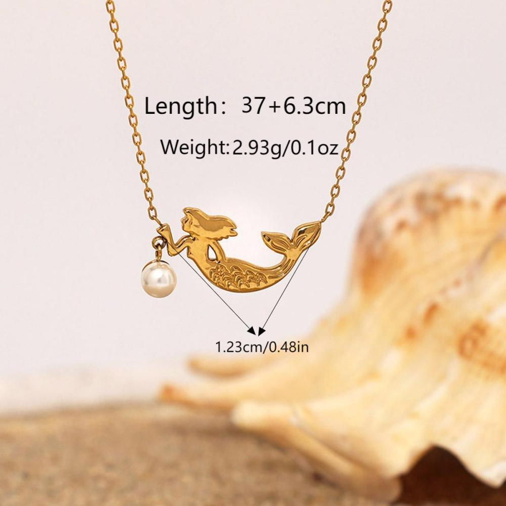 Collier Pendentif Femme Étanche En Acier Inoxydable, Motif Poisson Simple (1 Pièce) Image2
