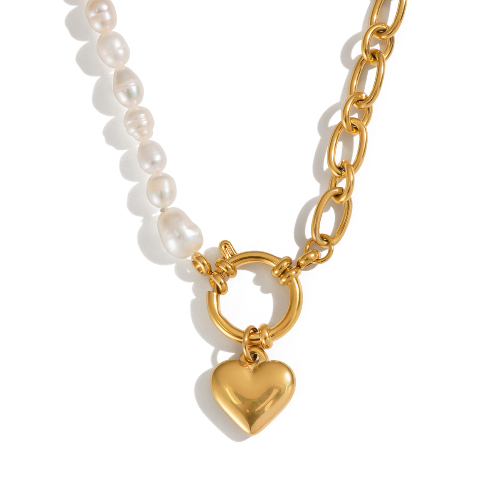 Collier En Acier Inoxydable Imperméable Avec Perles En Forme De Cœur (1 Pièce) Image6