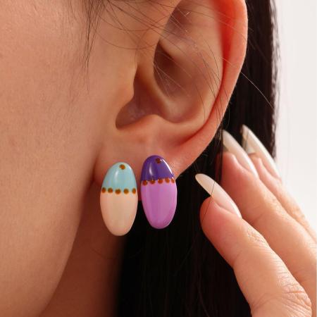 1 paire de boucles d'oreilles puces ovales pour femme, en acier inoxydable étanche, couleur or, collection romantique
