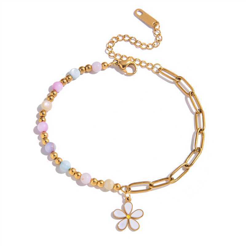 Bracelet À Breloques Pour Femme, En Acier Inoxydable Doré, Orné D'Une Fleur Délicate (1 Pièce). 