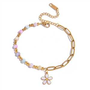 Bracelet À Breloques Pour Femme, En Acier Inoxydable Doré, Orné D'Une Fleur Délicate (1 Pièce). h5 