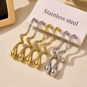 Boucles D'Oreilles Pendantes Pour Femme, En Acier Inoxydable Doré, Imperméables, De Forme Irrégulière, À Porter Au Quotidien (1 Paire). h5 Image6