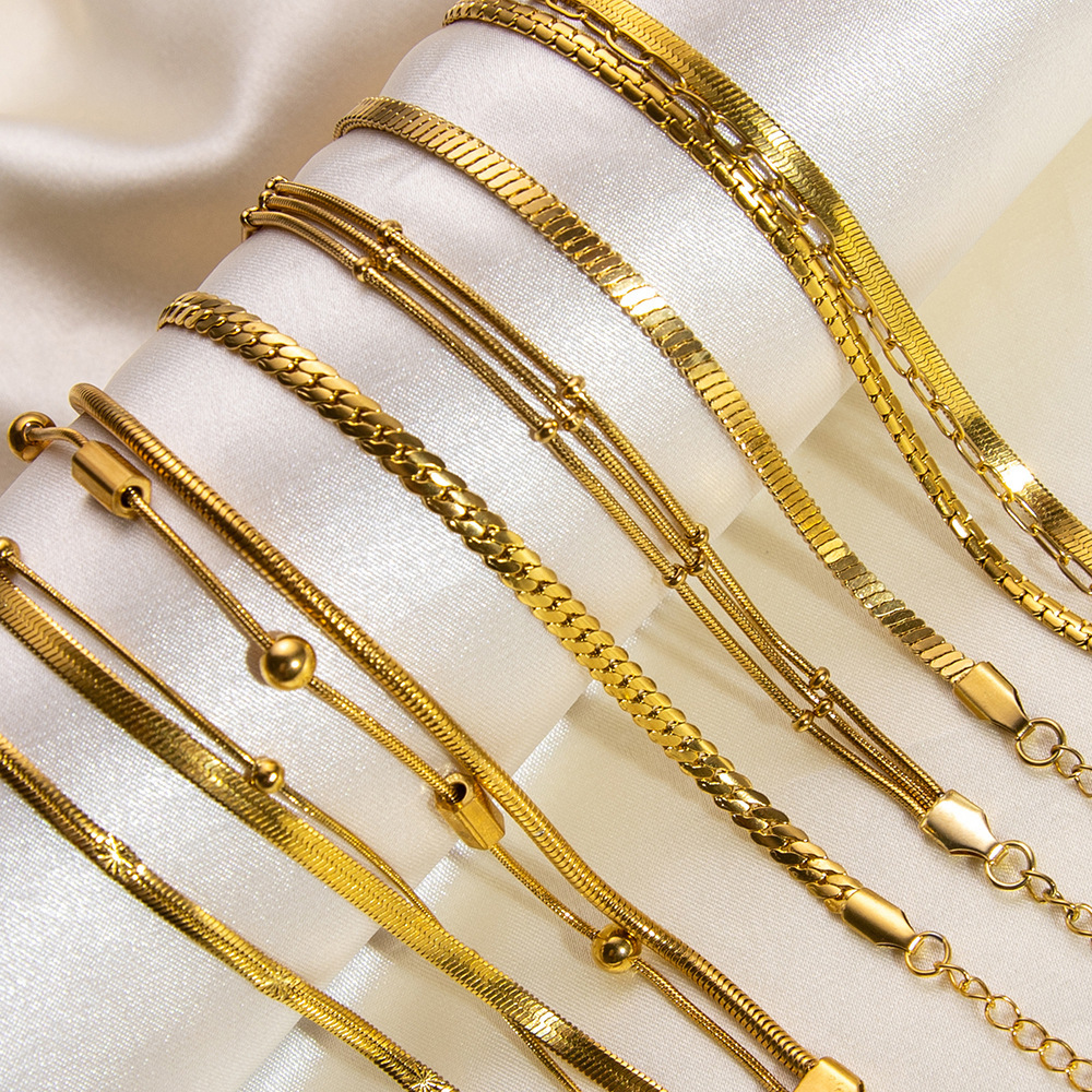 Bracelet Chaîne Pour Femme, 1 Pièce, Série Classique, Couleur Unie, En Acier Inoxydable, Étanche, Doré, À Faire Soi-Même Image5