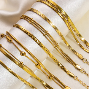 Bracelet Chaîne Pour Femme, 1 Pièce, Série Classique, Couleur Unie, En Acier Inoxydable, Étanche, Doré, À Faire Soi-Même h5 Image5
