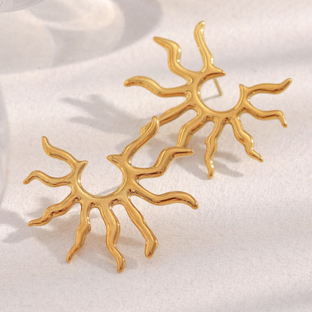 Boucles d'oreilles puces pour femme, collection Simple Series Vacation Sun, en acier inoxydable étanche, couleur or (1 paire).