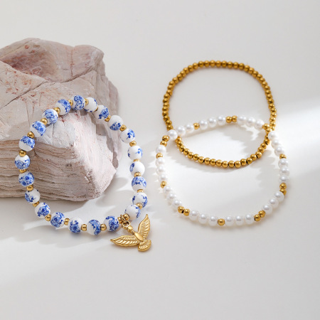 Bracelet de perles classique et élégant en céramique couleur or pour femme, 1 pièce 2