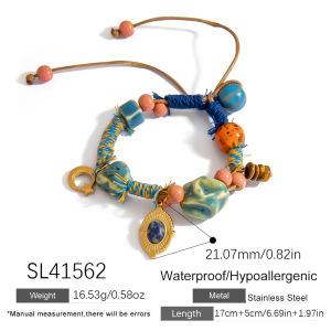 1 Bracelet De Perles En Corde Tressée De Forme Irrégulière Pour Femme, Motif Floral Décontracté h5 Image2