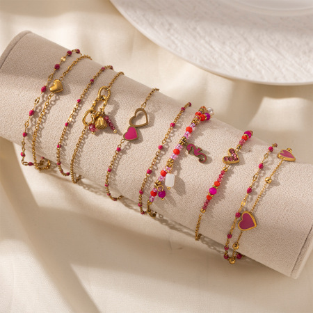 Bracelet à breloques en acier inoxydable doré, étanche, avec pendentif cœur, collection romantique (1 pièce). 2