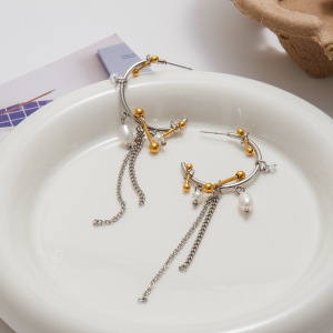 1 Paire De Boucles D'Oreilles Pendantes Luxueuses À Pompons En Acier Inoxydable Étanche, Couleur Or Et Argent, Pour Femme. h5 Image5