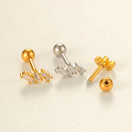 Boucle d'oreille piercing papillon en cuivre doré et zircon 2