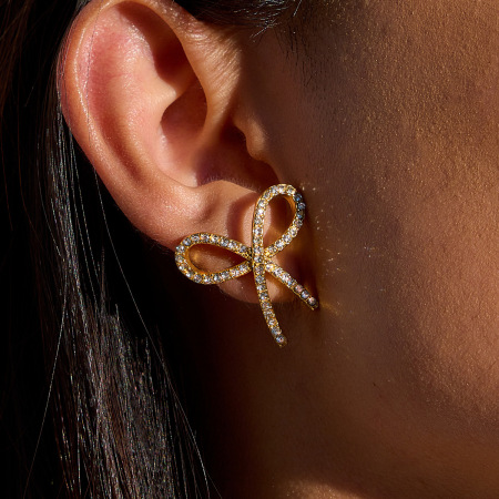 Boucles d'oreilles puces pour femme, modèle nœud papillon, en acier inoxydable étanche, couleur or (1 paire) - Collection Shining 2