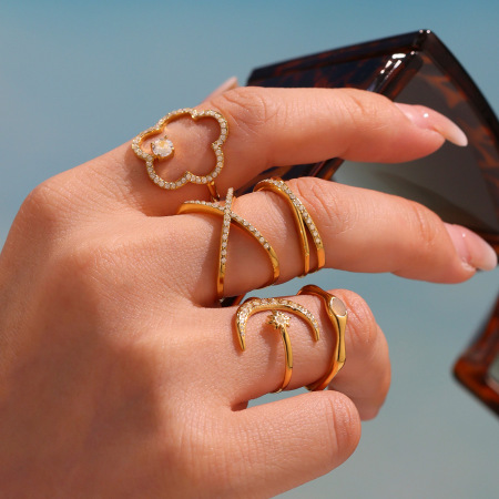 Bague tendance en acier inoxydable doré, étanche, collection Shining Series Moon (1 pièce) 2