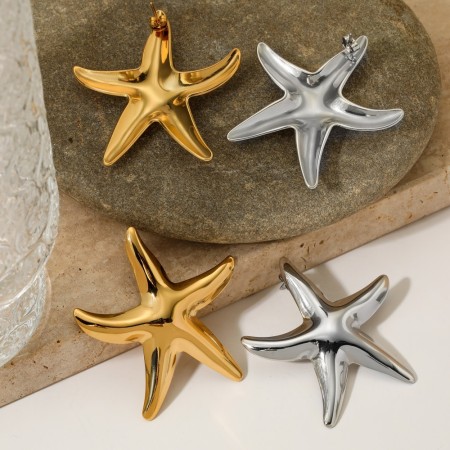 Boucles d'oreilles puces pour femmes en acier inoxydable doré, motif étoile de mer