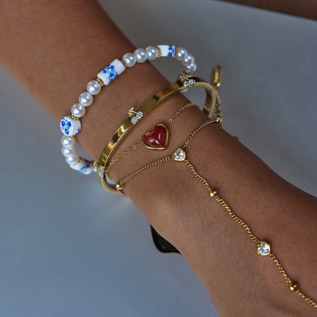 Bracelet jonc délicat en acier inoxydable doré, couleur cerise, pour femme (1 pièce)