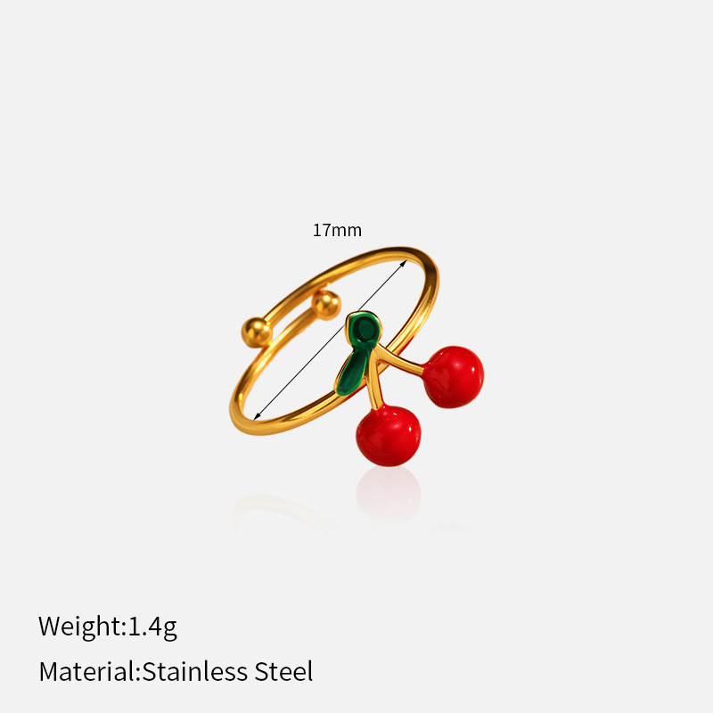 Bague Tendance En Acier Inoxydable Doré, Couleur Cerise, 1 Pièce