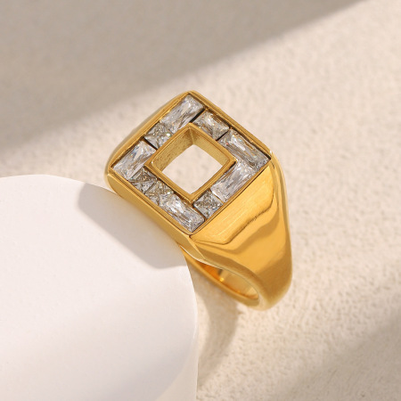 Bague de luxe rectangulaire pour tous les jours, en acier inoxydable étanche, couleur or (1 pièce). 2