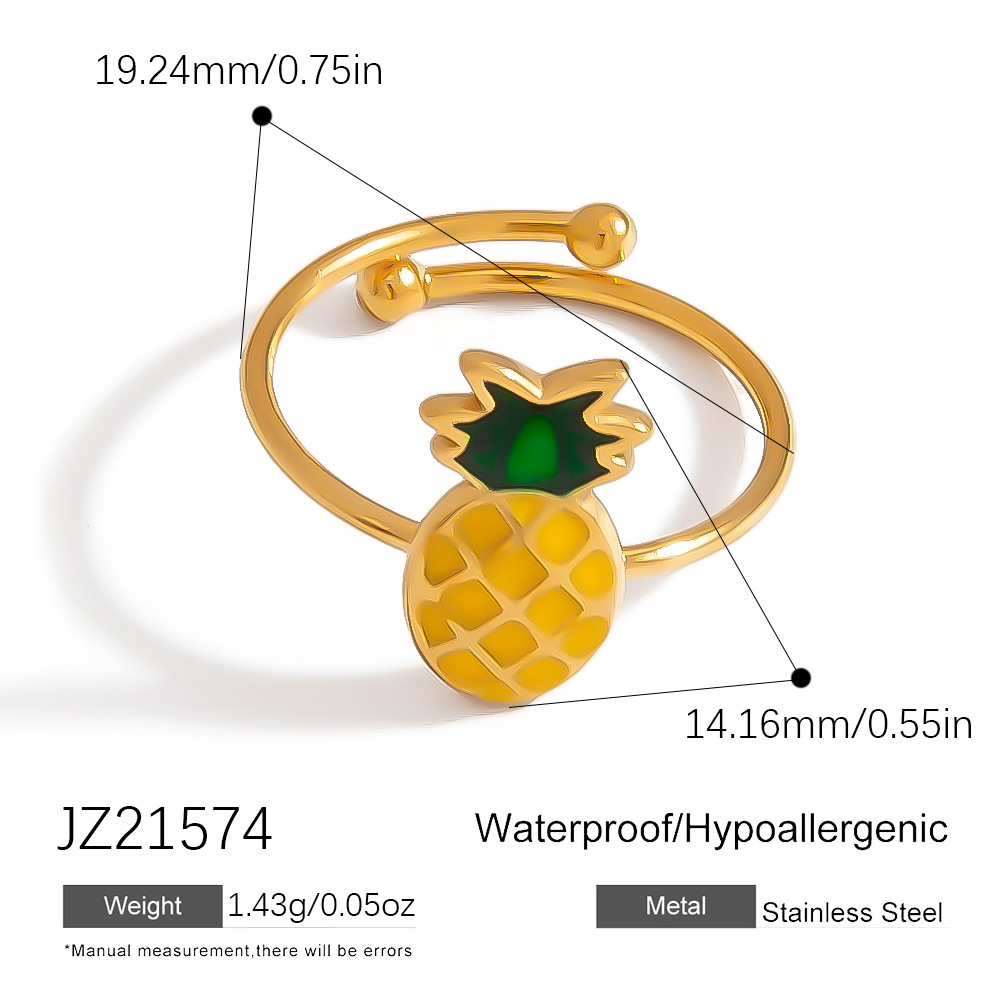 Bague Femme Simple Et Élégante En Acier Inoxydable, Imperméable, Avec Motif De Fruits Du Quotidien (1 Pièce). Image2