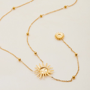 Collier Pendentif Femme Sexy En Acier Inoxydable, Couleur Or, Avec Pendentif Soleil Long Et Étanche (1 Pièce) h5 Image7