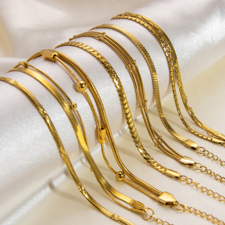 Bracelet chaîne pour femme, 1 pièce, série classique, couleur unie, en acier inoxydable, étanche, doré, à faire soi-même