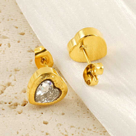 1 paire de boucles d'oreilles à tige en acier inoxydable plaqué or  avec zircone pour femme, série romantique 2