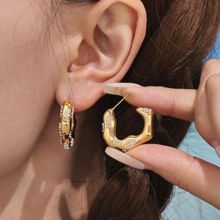 1 paire de boucles d'oreilles créoles pour femme, en acier inoxydable doré, forme irrégulière, collection classique, étanches.