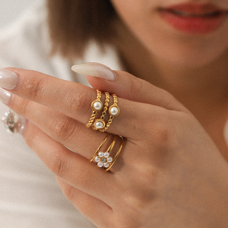 Bague en acier inoxydable imperméable avec perles et perles (1 pièce) 2