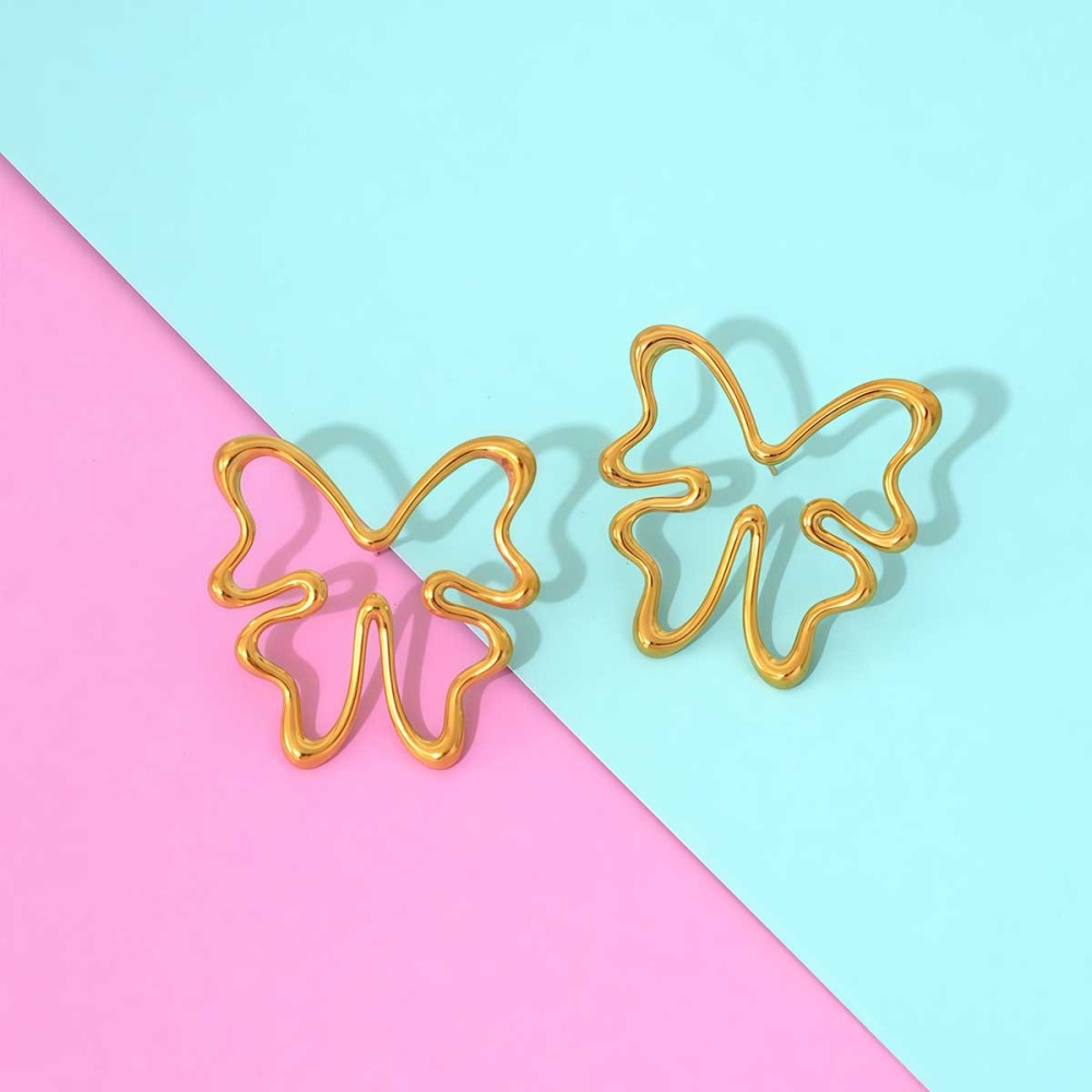 Boucles D'Oreilles Puces Pour Femme, En Acier Inoxydable Doré, Motif Papillon Naturel (1 Paire). h5Image5