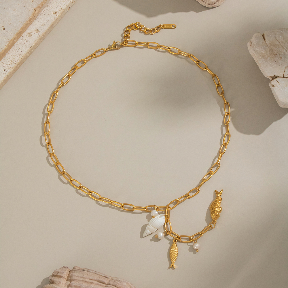 Collier Luxueux Avec Pendentif Tortue Naturelle En Acier Inoxydable Pour Femme, 1 Pièce Image4