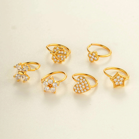 1 anneau de nez en forme de cœur en cuivre doré et zircon