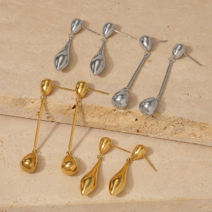 Boucles D'Oreilles Pendantes Pour Femmes, En Acier Inoxydable, Étanches, Couleur Or, En Forme De Goutte Simple h5 Image3