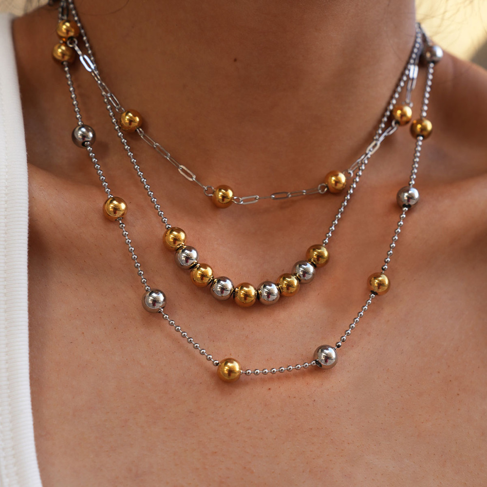 Collier De Perles Étanche En Acier Inoxydable, Collection Simple Beads, 1 Pièce Image5