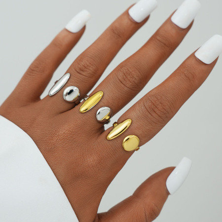 Bague tendance quotidienne en acier inoxydable doré, forme irrégulière, étanche, 1 pièce 2