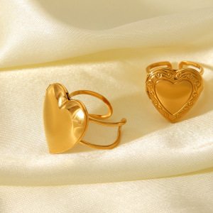 Bague Simple En Acier Inoxydable Couleur Or, Style Daily Heart, 1 Pièce h5 Image5