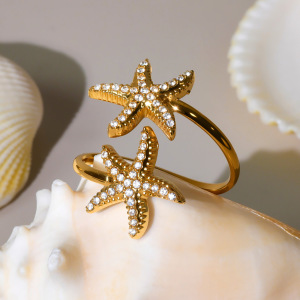 Bague Pour Femme En Acier Inoxydable Doré, Ornée D'Une Étoile De Mer Océanique (1 Pièce). h5 Image5