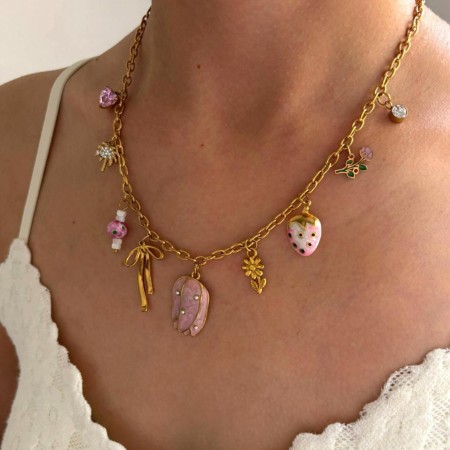 Collier pendentif fleur en acier inoxydable étanche couleur or (1 pièce) 2