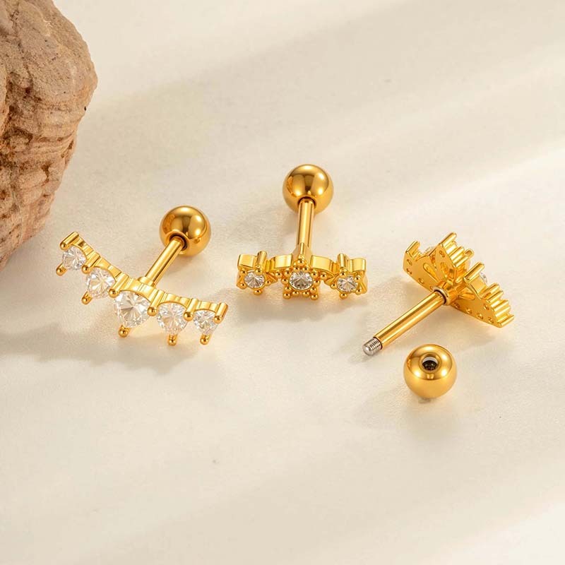 Boucle D'Oreille Piercing Étoile Cuivre Or Zircon 1 Pièce Image3