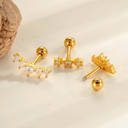 Boucle d'oreille piercing étoile cuivre or zircon 1 pièce 2
