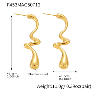 Boucles D'Oreilles Pendantes Pour Femme, En Acier Inoxydable Doré, Imperméables, De Forme Irrégulière, À Porter Au Quotidien (1 Paire). h5 Image2