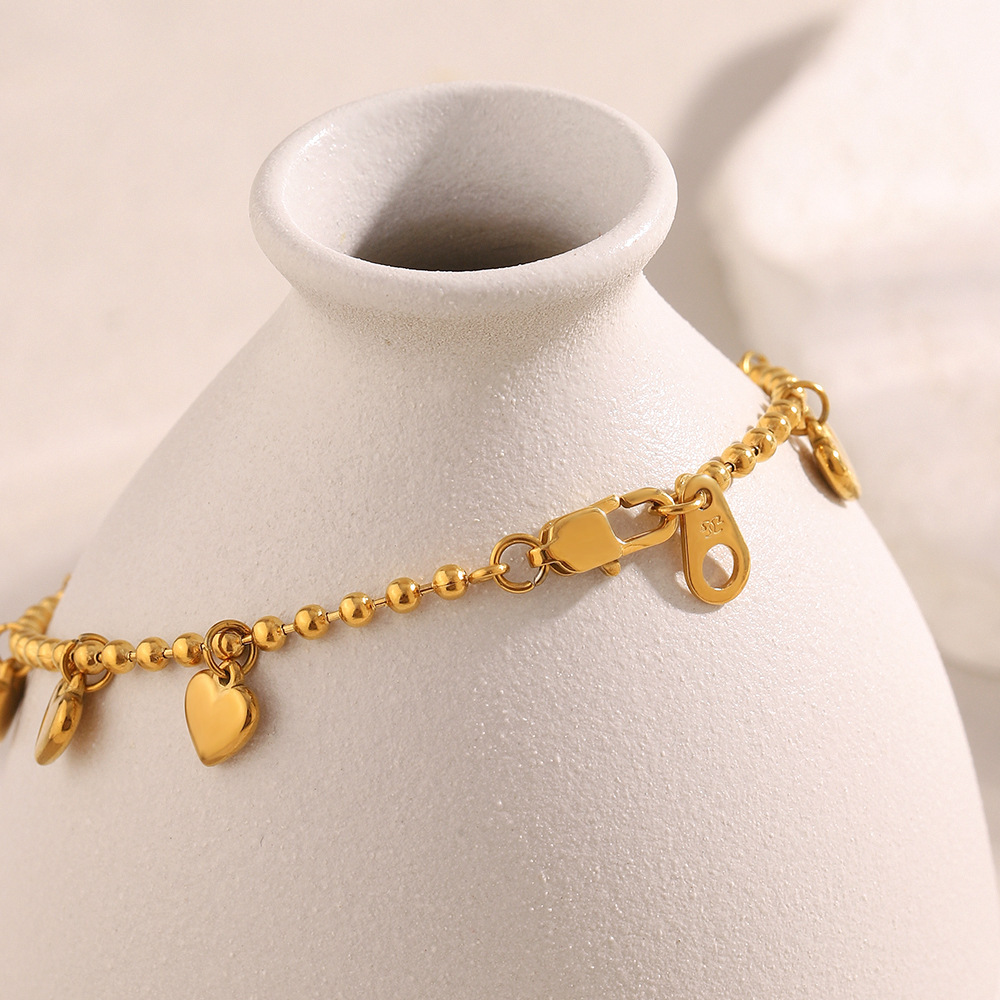 Bracelet À Breloques Pour Femme, En Acier Inoxydable, Couleur Or, Avec Motif Cœur (1 Pièce). h5Image4