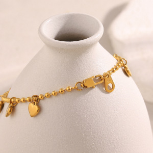 Bracelet À Breloques Pour Femme, En Acier Inoxydable, Couleur Or, Avec Motif Cœur (1 Pièce). h5 Image4