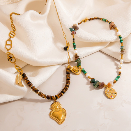 Collier de perles pour femme, collection Simple Series, style décontracté, en acier inoxydable et imperméable, motif cœur (1 pièce) 2