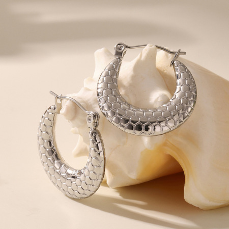 1 paire de boucles d'oreilles créoles pour femme, en acier inoxydable imperméable, couleur or, motif nid d'abeille. 2