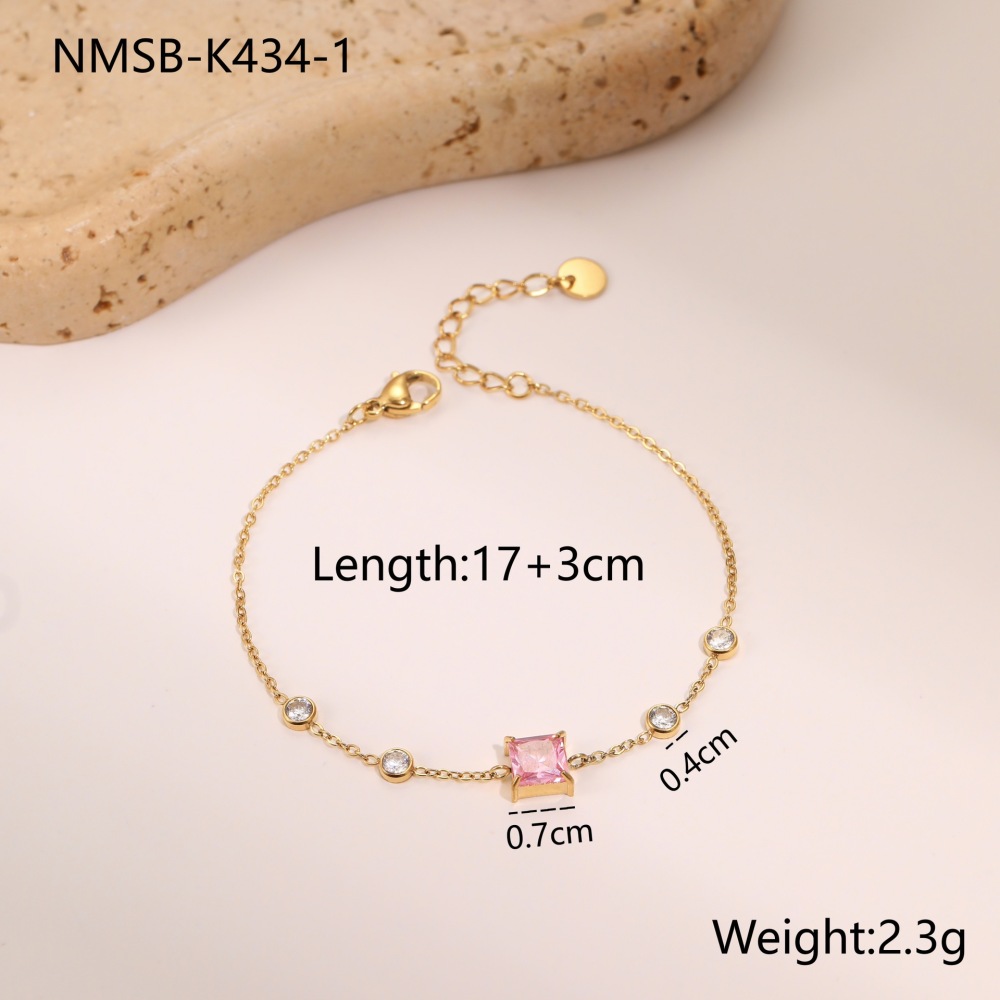 Bracelet Chaîne Femme Simple Rectangulaire En Acier Inoxydable Étanche Avec Zircon (1 Pièce) 