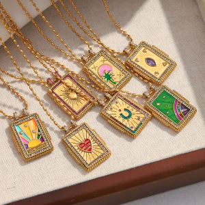 Collier Pendentif Femme En Acier Inoxydable Doré, Style Tarot Classique, Collection Delicate Series (1 Pièce) h5 Image6